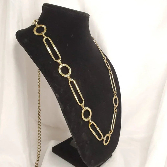 Vintage Korea G&S Gold Tone Statement Necklace Adjustable 27  To 42 inch Length - Picture 4 of 10